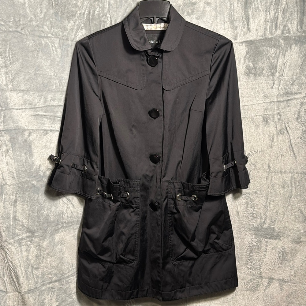 Nine West dress coat‎ women's black lined rain long coat